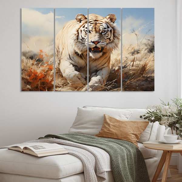 Designart White Tiger On Rolling Grassland I Animals Metal Wall Decor Set Bed Bath Beyond 39676845