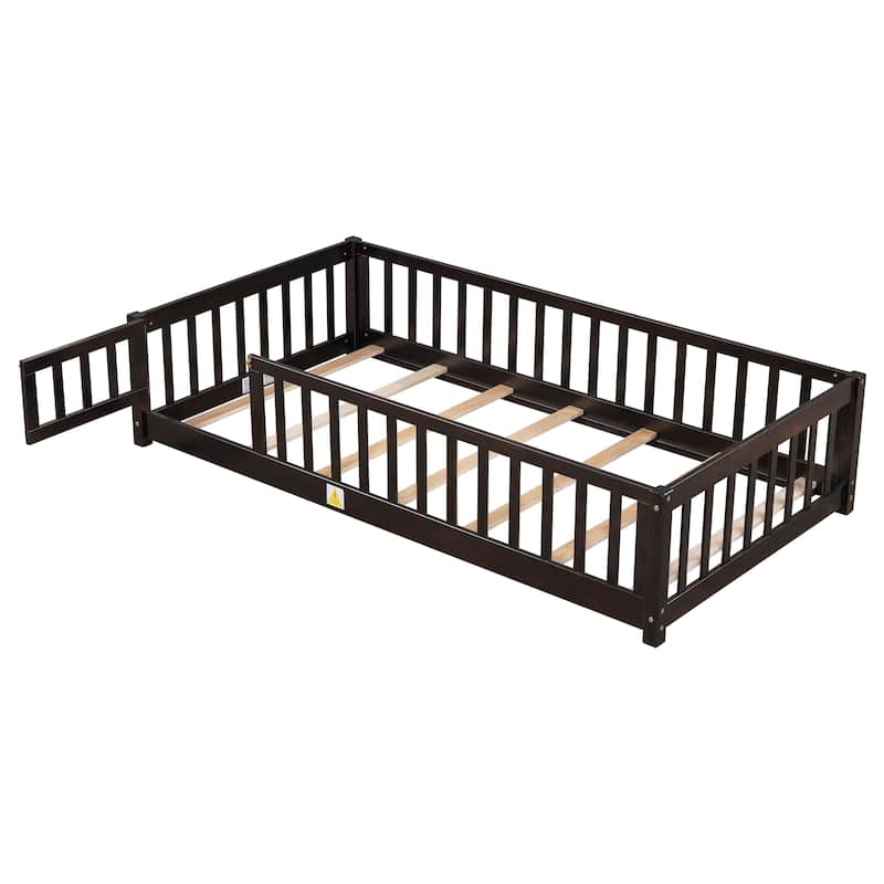 Floor Platform Bed with Fence and Door
