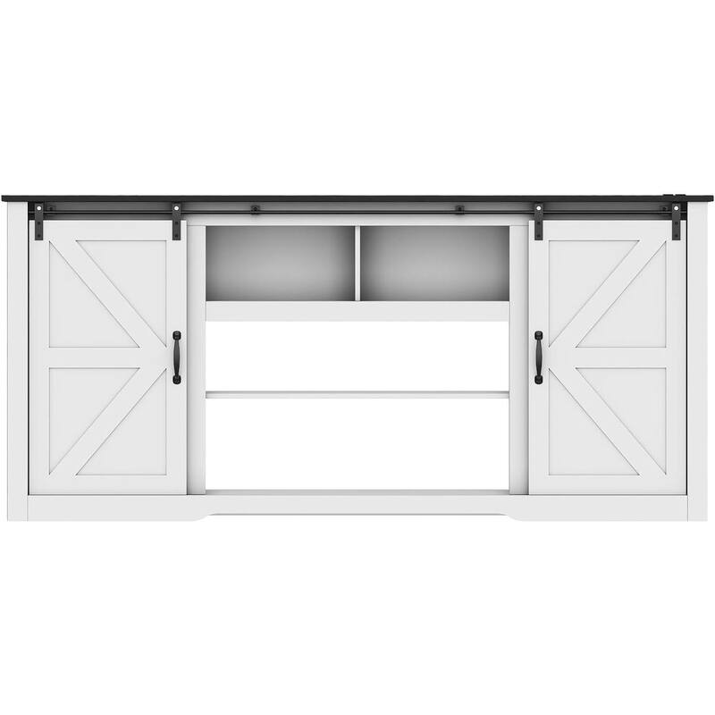 70" Farmhouse Large TV Stands, Entertainment Center with Sliding Doors - N/A - Black+White