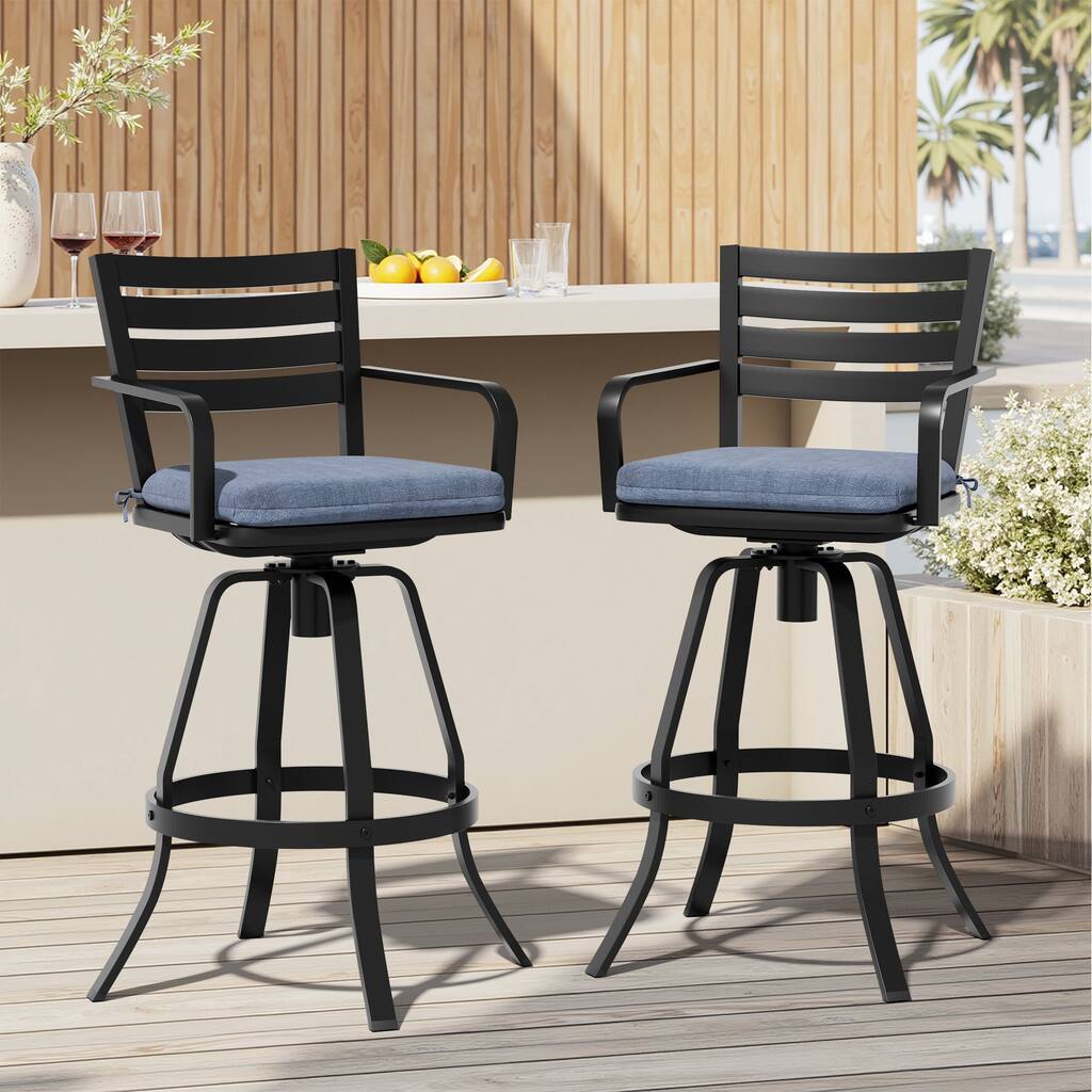 Outdoor Indoor Patio Aluminum Swivel Bar Stools Set with Sunbrella Cushions