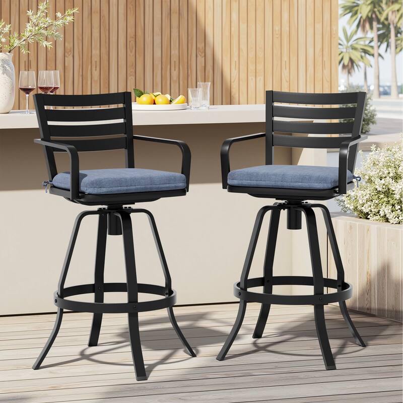 Outdoor Indoor Patio Aluminum Swivel Bar Stools Set with Sunbrella Cushions