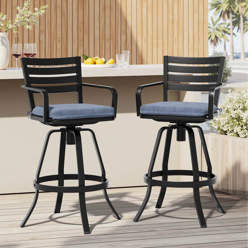Outdoor Patio Aluminum Swivel Bar Stools Set with Sunbrella Cushion - 18.5 in L x 18.5 in W x 45.7 in H
