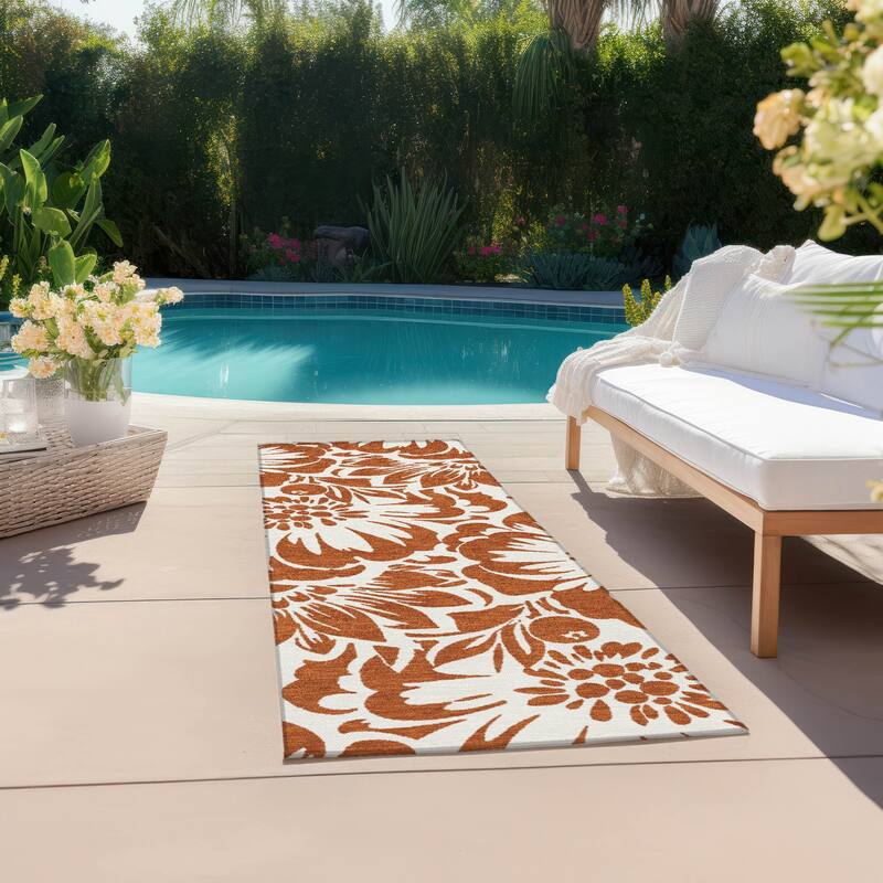Machine Washable Indoor/ Outdoor Whimsy Floral Chantille Rug - Paprika - 2'3" x 7'6"