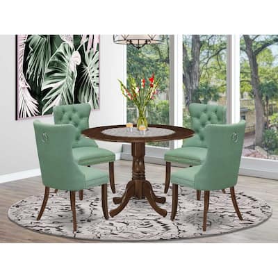 Round Dining Table Set with 4 Chairs - Kitchen Table with Dropleaf - Walnut Finish