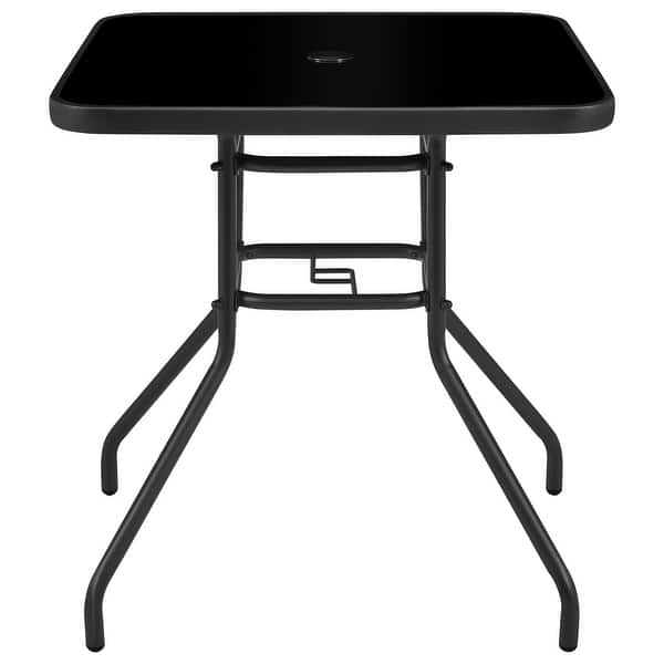 28 inch patio table with umbrella hole Nuu Garden 3 Piece Outdoor Swivel Bar Set Iron Bar Height  Bar Chairs with Textilene Seats and and functionality Outsunny 38" Round Patio Table