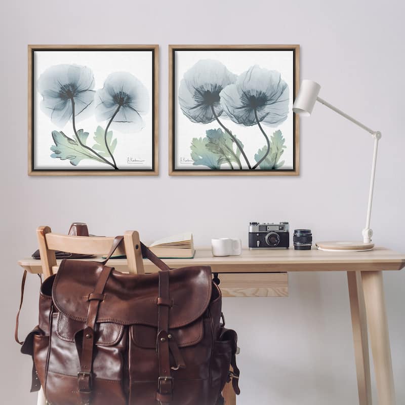 Stupell Luminous Sapphire Florals Framed Floater Canvas Wall Art Design By Albert Koetsier (Set of 2)