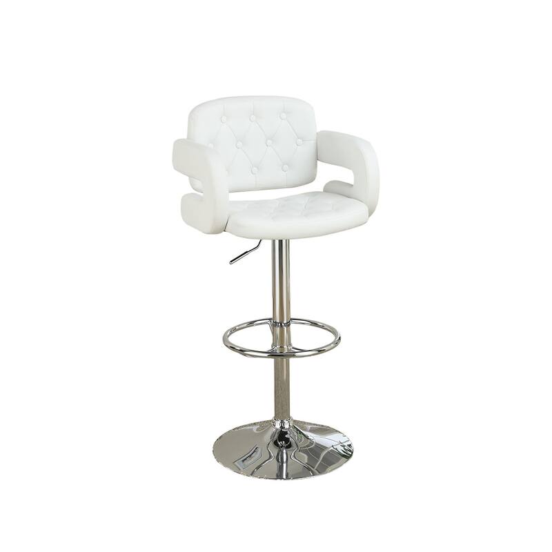 Adjustable Faux Leather Bar Stool with Armrests - White