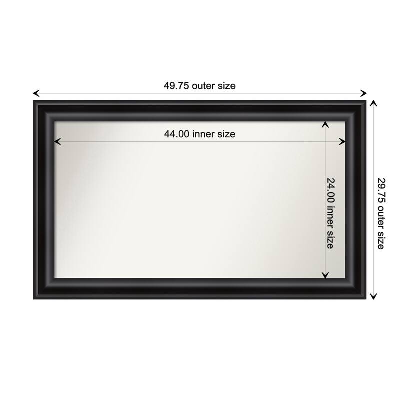 Grand Black Framed Non-Beveled Custom Wall Mirror, Bathroom Vanity Mirror - Outer Size: 49.75 x 29.75