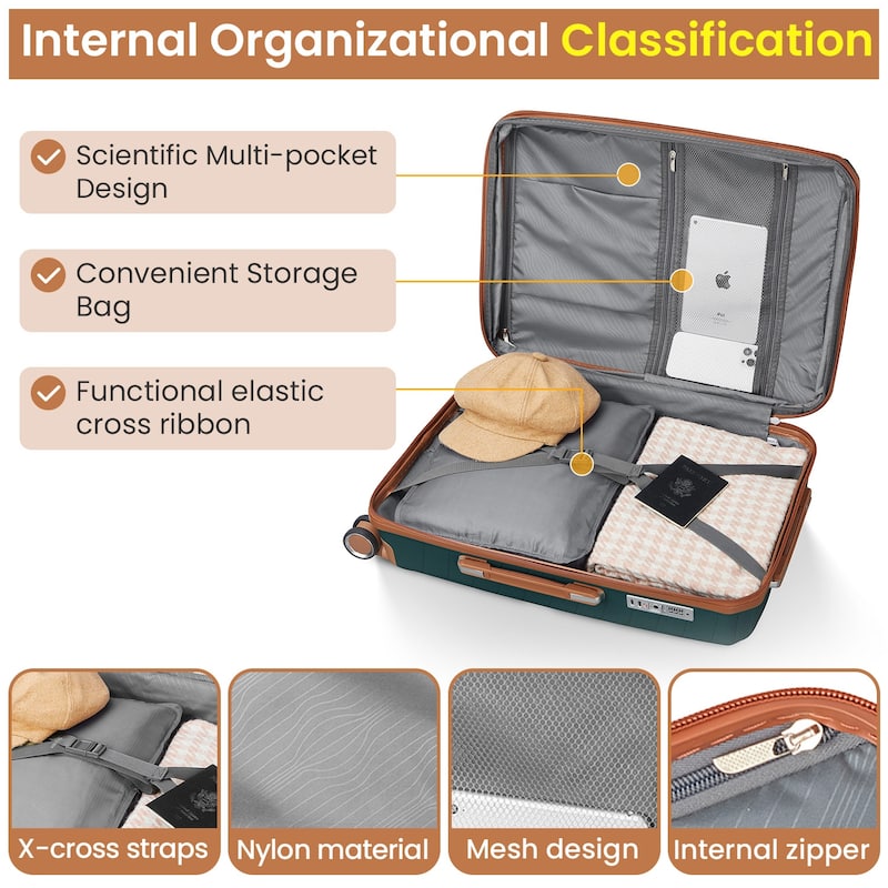 14/20/24/28" Expandable Lightweight Luggage Sets, Hardside Suitcase with Double 360 Degrees Mute Spinner Wheels & TSA Lock