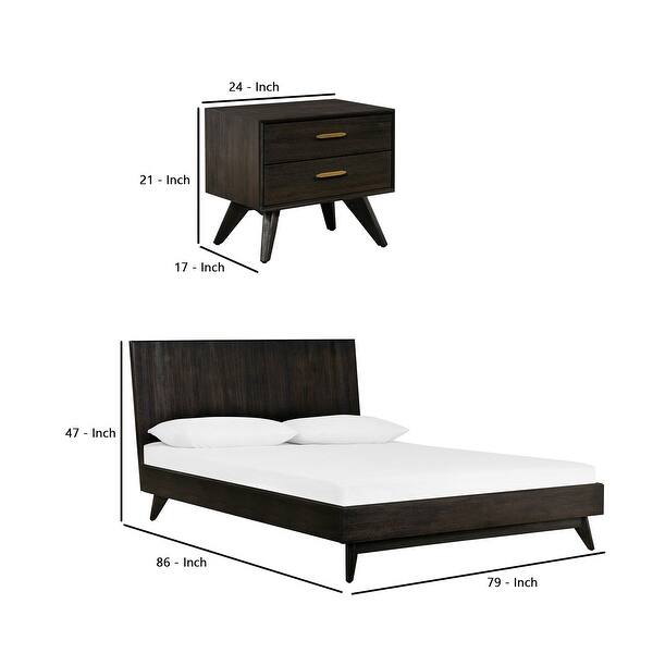 Wooden King Size Bedroom Set with Nightstand, Set of 3, Gray and Brown