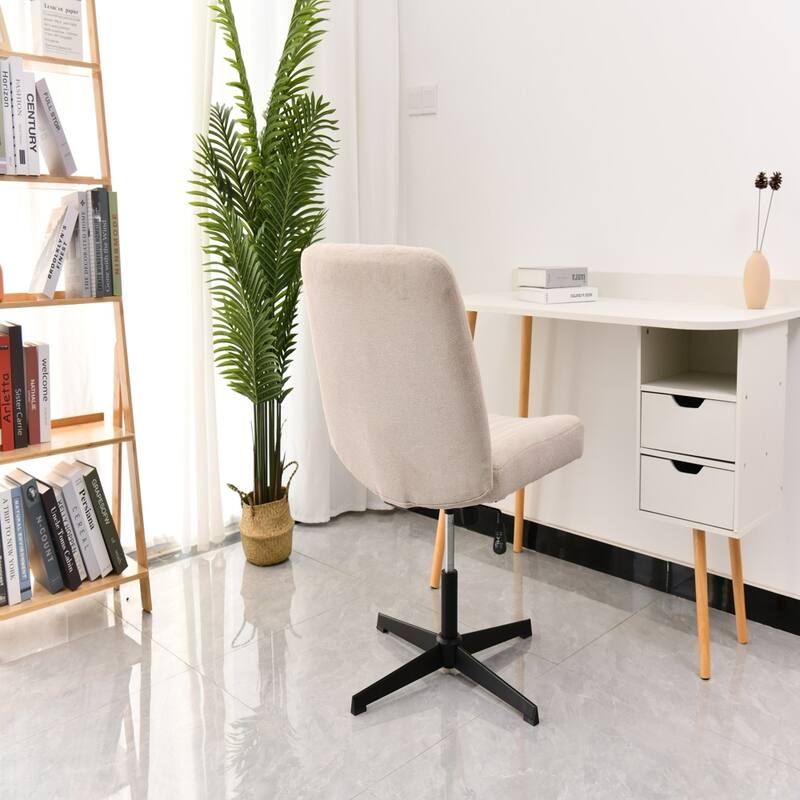 Cross Legged Armless Office Chair, Adjustable Swivel Fabric No Wheels