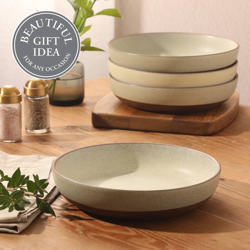 Gibson Elite William Crest 4 Piece Dinner Bowl Set, 8.5" Round Stoneware Reactive Glaze Finish, Large Soup, Pasta & Salad Bowls