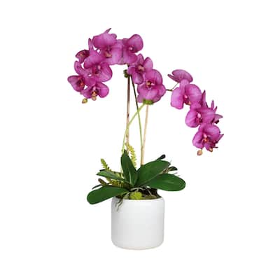 Real Touch Purple Orchid Flower Arrangement in White Pot