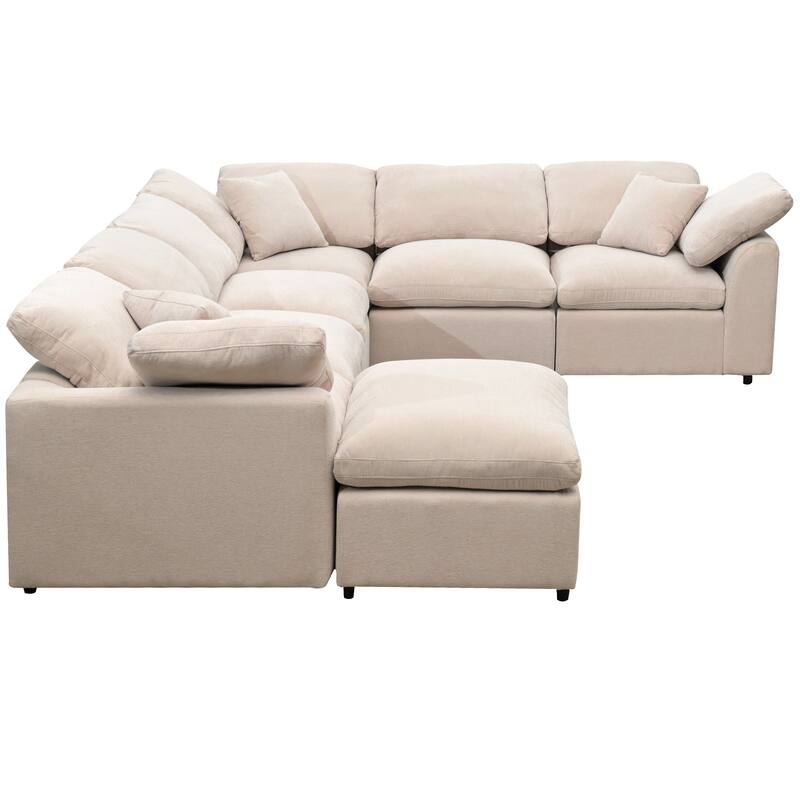 Sectional Sofa with Ottoman, L-Shaped Oversized Modular Sectional Sofa with Thick Seat and Back Cushions, Corner Sectional Sofa