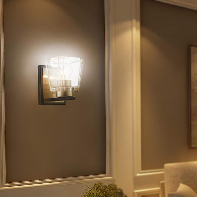 Aleah Matte Black+Brushed Nickel 1-Light Clear Crystal Shade Wall Sconce