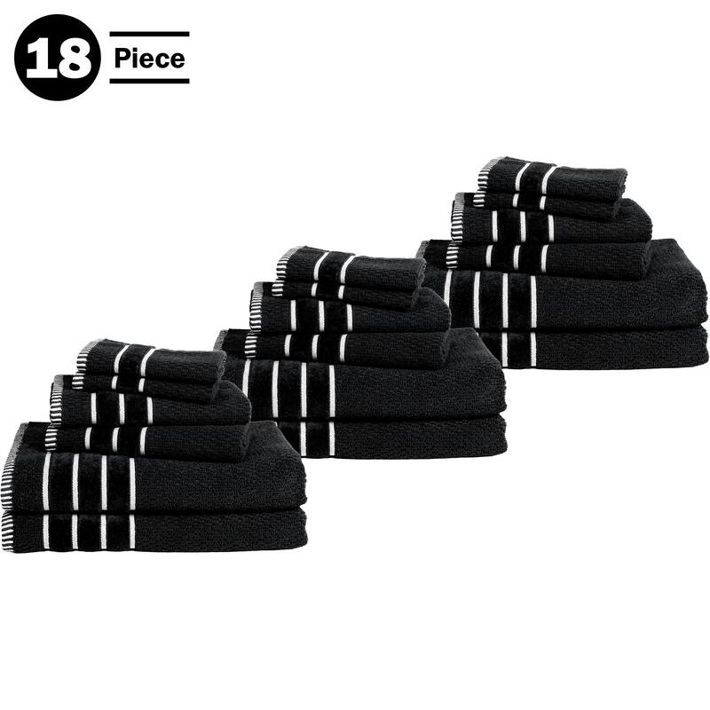 Towel Set - Combed Cotton Rice Weave Bathroom Accessories with Bath Towels, Hand Towels, and Washcloths by Lavish Home (Black)