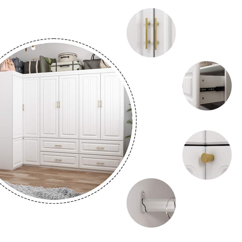 93.9"H/74.2"H Armoires Wardrobe Closet Cabinet Hanging Drawers Storage