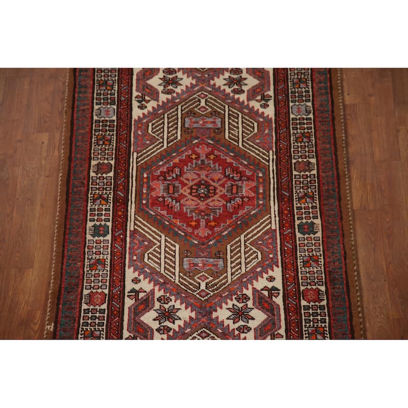 Ardebil Persian Vintage Runner Rug Hallway Handmade Wool Carpet - 3'2"x 11'5"