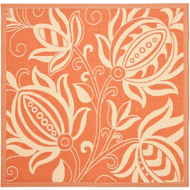 SAFAVIEH Courtyard Leatrice Indoor/ Outdoor Patio Backyard Rug - 7'10" x 7'10" Square - Terracotta/Natural