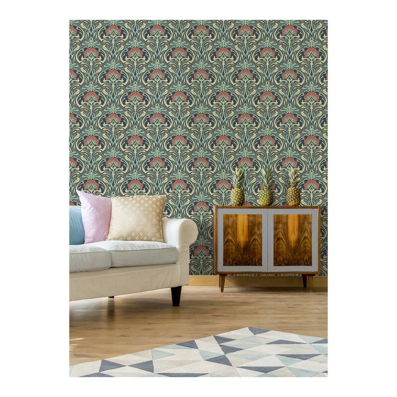 Crown Donovan Moss Nouveau Floral Wallpaper - 20.5 x 396 x 0.025