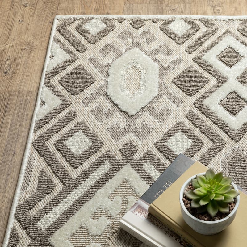 Style Haven Thassos Tribal Diamonds Brown/ Beige Mixed Pile Area Rug