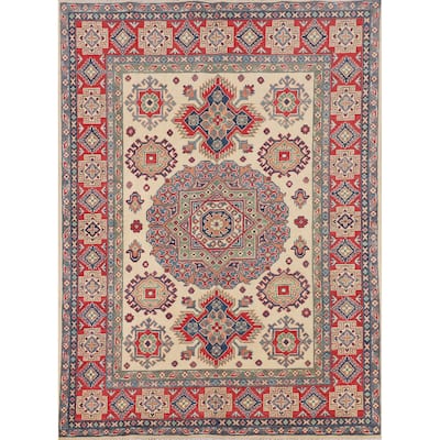 Kazak Oriental Area Rug Handmade Traditional Beige Wool Carpet - 5'0" x 6'6"
