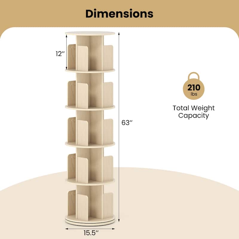 Costway 1/2 PCS 5-Tier Rotating Bookshelf 360° Display Rack with - See Details