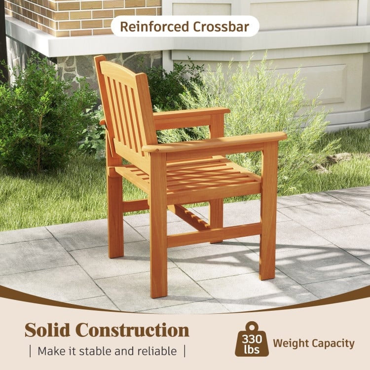Natural Wood Patio Armchairs with Ergonomic Backrest and Slatted Seat Set of 2 - 24.5" x 24" x 35"