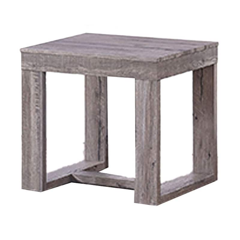 Knic Side End Table, 24 Inch, Gray Square Wood Top, Double Pedestal