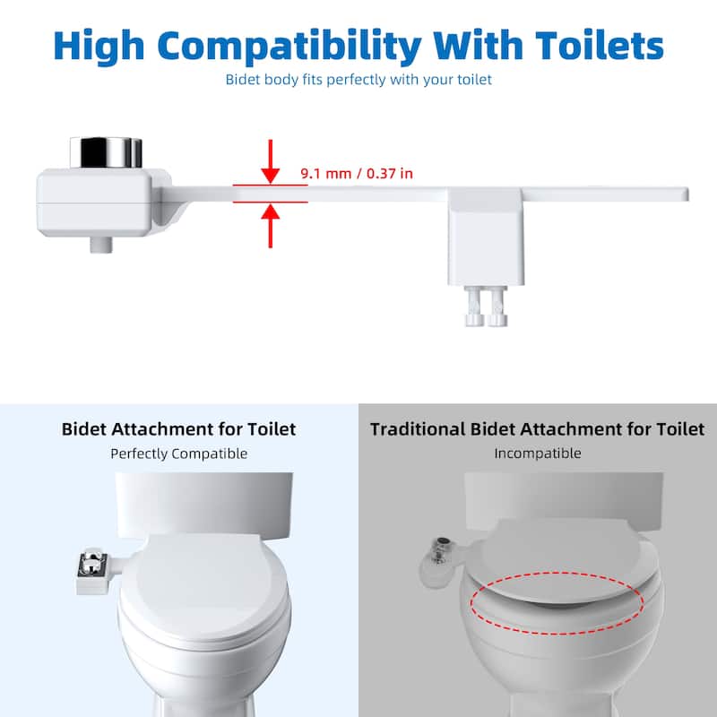Dual Nozzle for Frontal & Rear Wash Self Cleaning Bidet Attachment