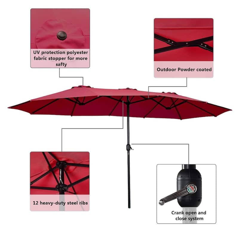 15' Twin Patio Umbrella Double-Sided Outdoor Market Umbrella without Base - 15' x 9.0' x 8' (L x W x H)