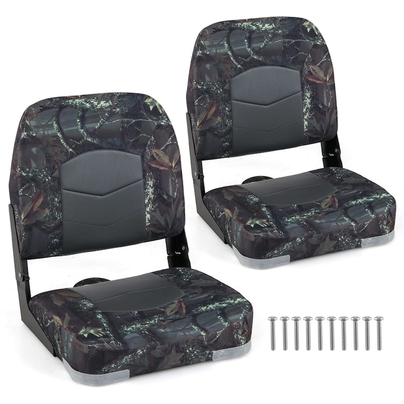 Gymax 2-Pack Boat Seats Folding Low Back Boat Chairs w/Thick Sponge - Multi