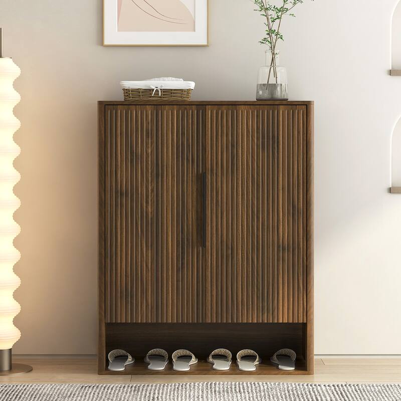 Shoe Storage Cabinet, Wooden Shoe Cabinet with Doors Modern Shoe Organizer with Adjustable Shelves,for Entryway, Hallway - Walnut