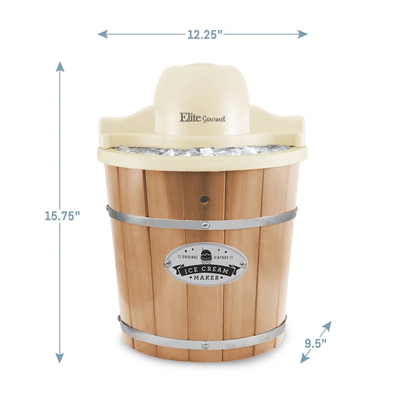 Elite Gourmet 4Qt. Old Fashioned Pine Bucket Electric Ice Cream Maker