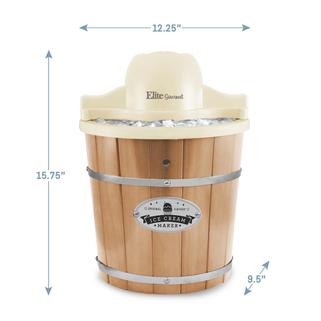 Elite Gourmet 4Qt. Old Fashioned Pine Bucket Electric Ice Cream Maker