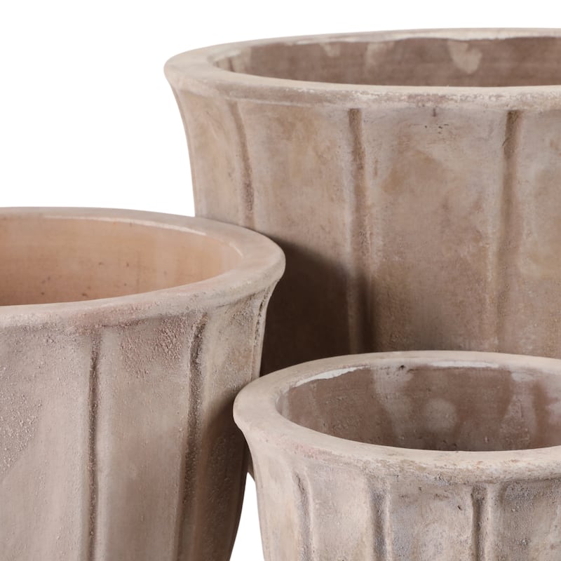 Pottery Clay Planters with Petal Ribbed Detailing (Set of 3) - 15" x 15" x 13"