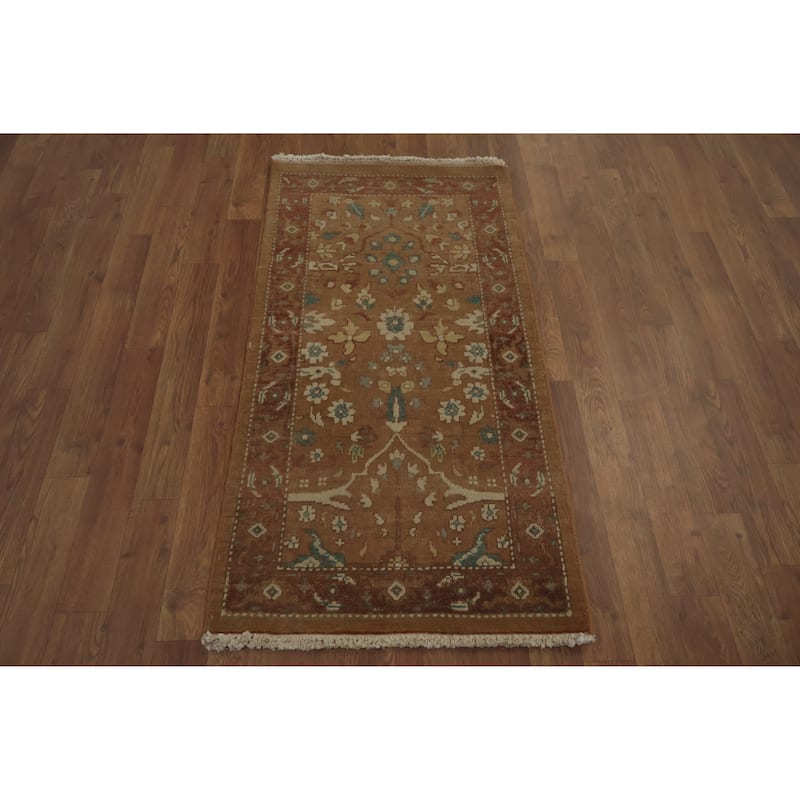 Hand Knotted Oriental 100% Wool Carpet Traditional All-Over Brown Ziegler Area Rug - 3' 11'' X 2' 0''