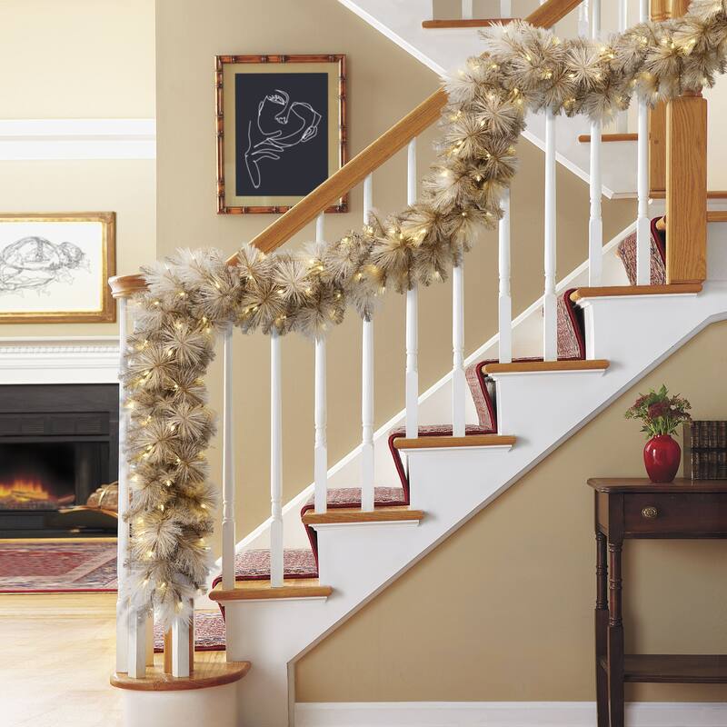 Puleo International 9' x 10" Pre-Lit Tan Artificial Garland with 100 UL-Listed Incandescent Lights