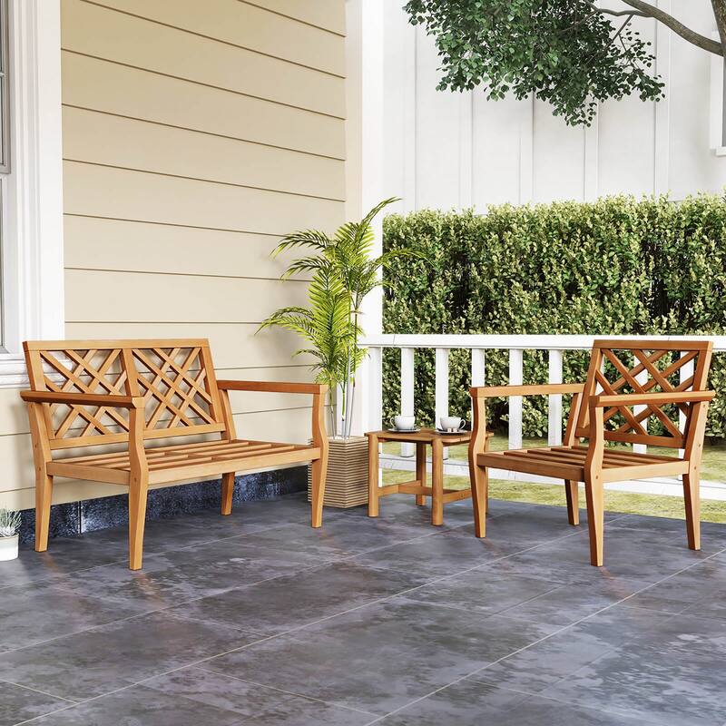 Gymax 3PCS Patio Dinning Set End Table & Chiars Set of 2 w/ Cozy