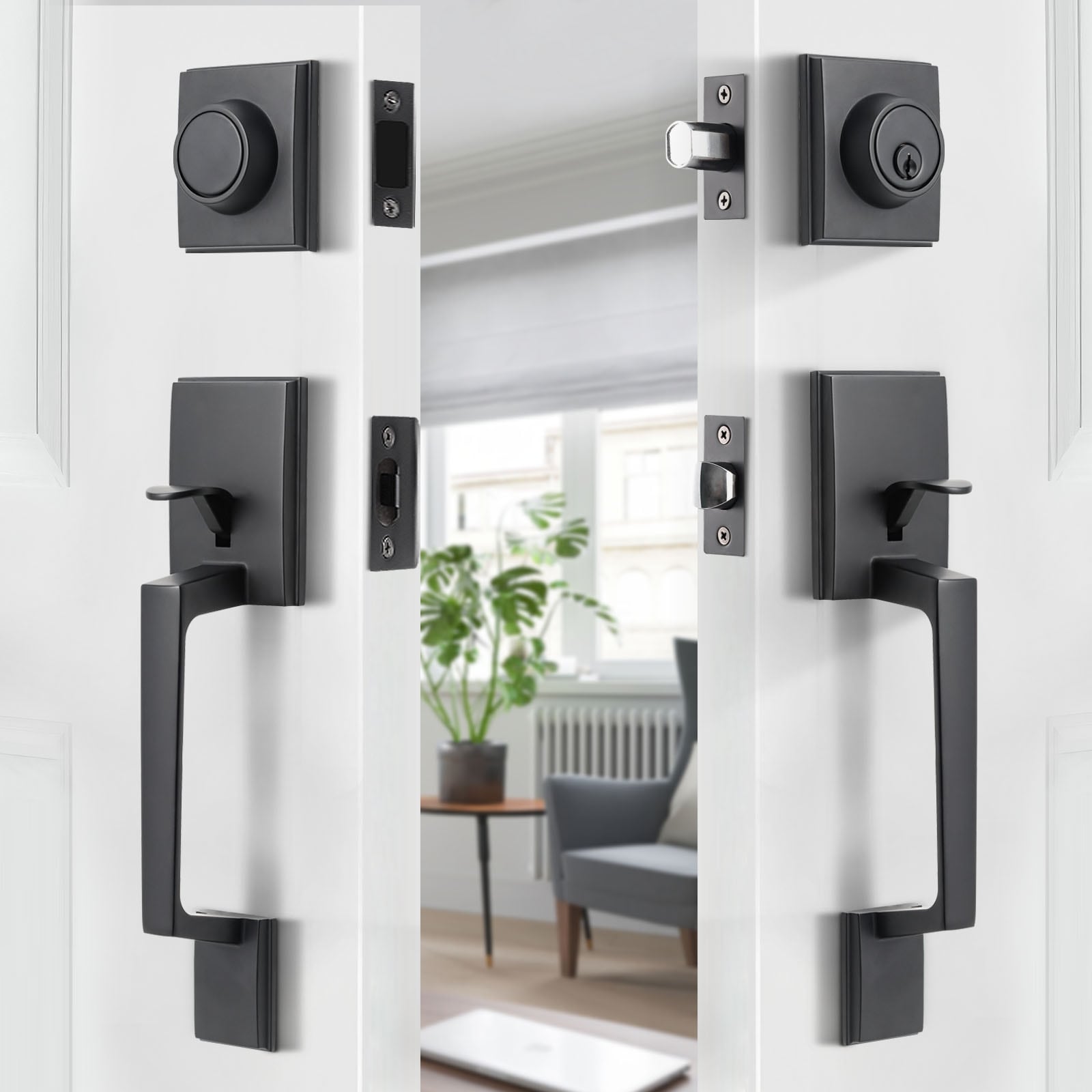 Front Door Split Straight Handle Door Lock Set with Double-door - N/A - Bed  Bath & Beyond - 35475185