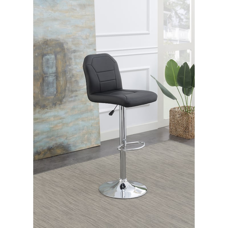 Adjustable Bar stool Chair Black Faux Leather Clean Lines Seat Chrome Base Modern Set of 2 Chairs / Bar Stool Dining Kitchen - Black