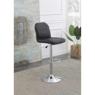 Adjustable Bar stool Chair Black Faux Leather Clean Lines Seat Chrome Base Modern Set of 2 Chairs / Bar Stool