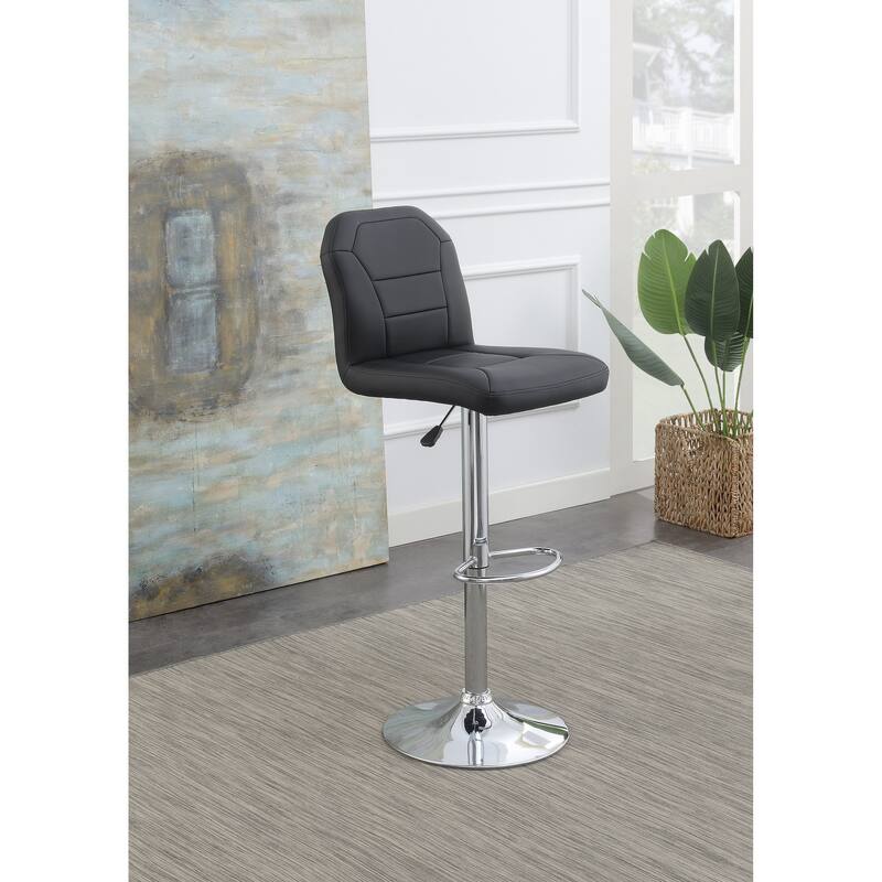 Set of 2 Modern Adjustable Bar Stools Chairs with Chrome Base - Black+Silver