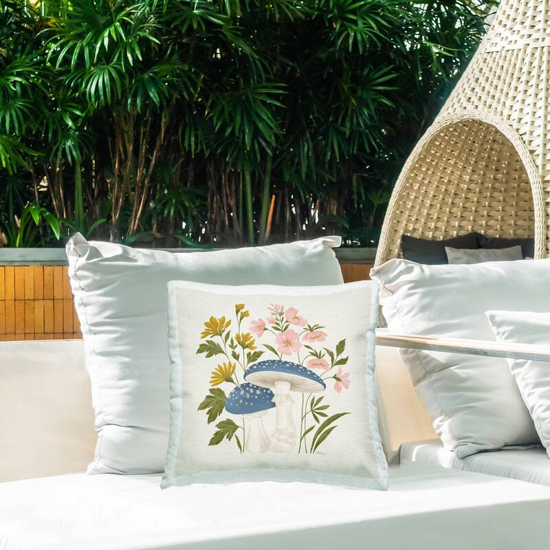 Stupell Blue Mushrooms & Wildflowers Printed Outdoor Throw Pillow Design by Cat Thurman Designs