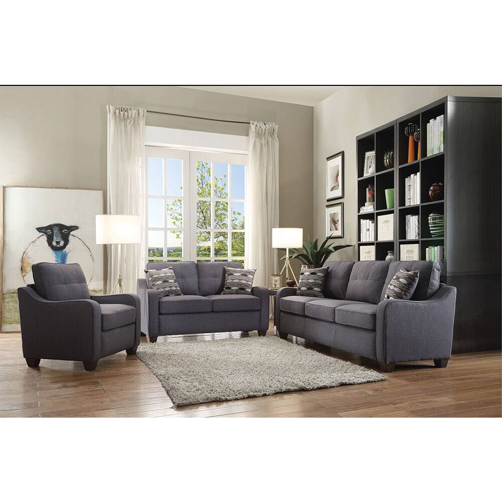 Grey Linen Sofa with Thick Cushions and Pillow - Bed Bath & Beyond ...