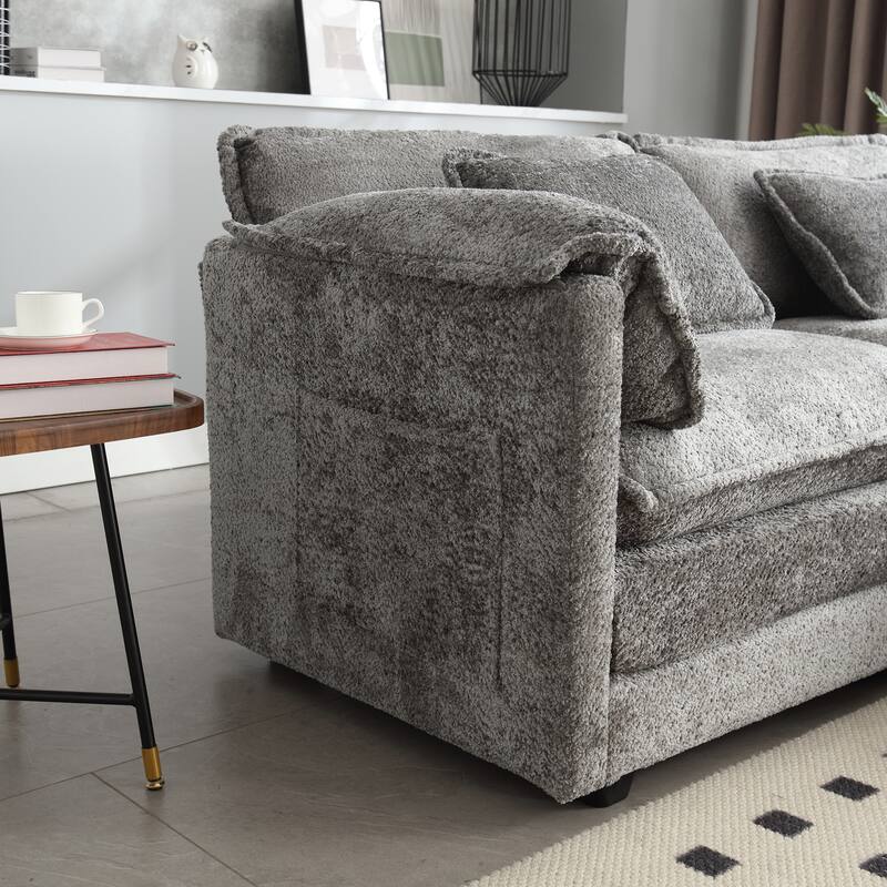 76'' Oversized Chenille Loveseat Sofa with Movable Ottoman Small Sofa for Apartment