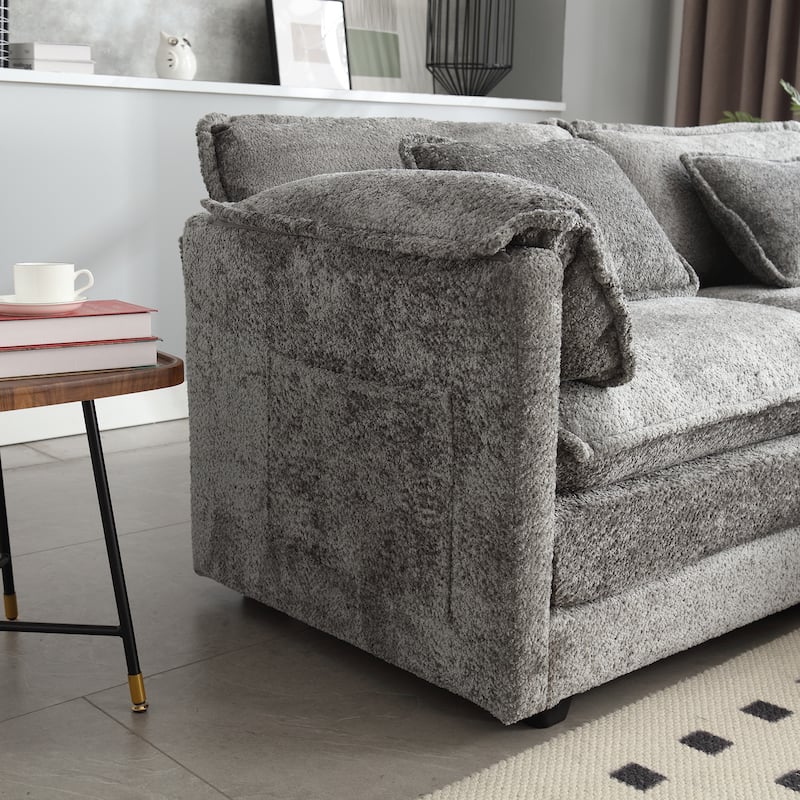 L-shape Sectional with Chaise, Loveseat Recliner Sofa with Side Pocket