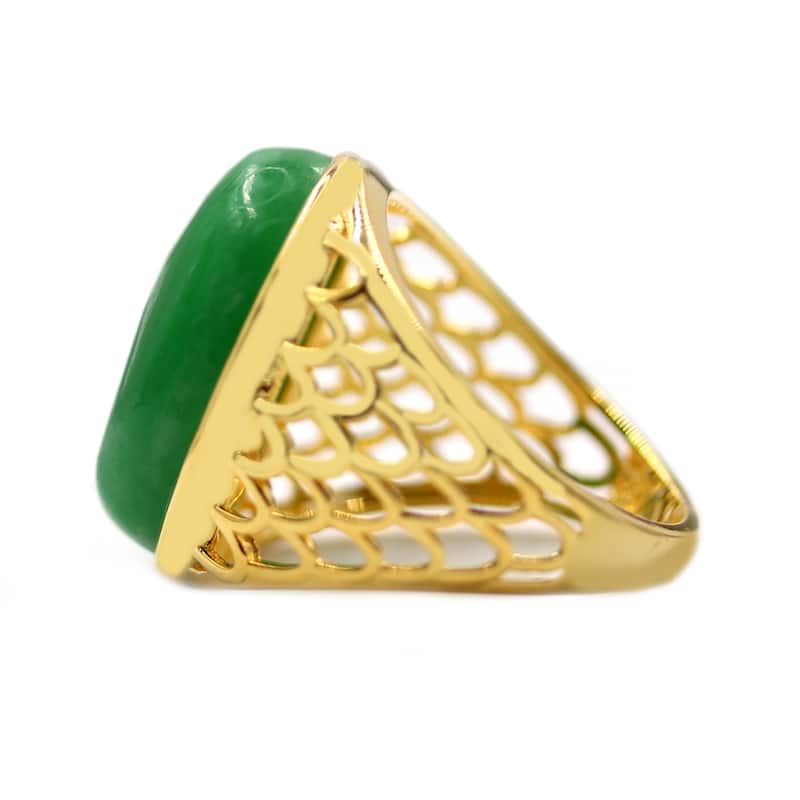 18k Yellow Gold Over Sterling Silver Dyed Green Jade Gemstone Solitaire Ring