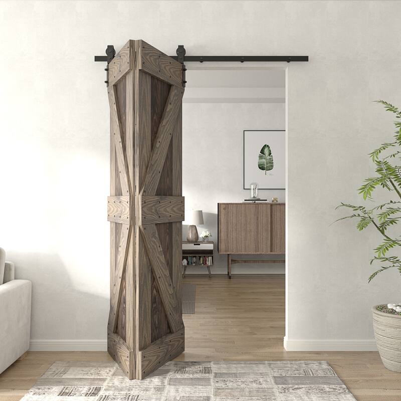 Coast Sequoia 30in./36in./48in. x 80in. Embossing Pine Wood Bi-Fold Barn Door With Sliding Hardware Kit
