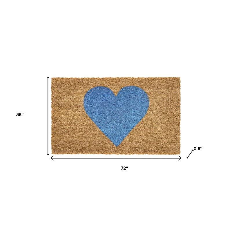 HomeRoots 36" X 72" Brown And Blue Heart Outdoor Coir Door Mat - 36.00' X '72.00